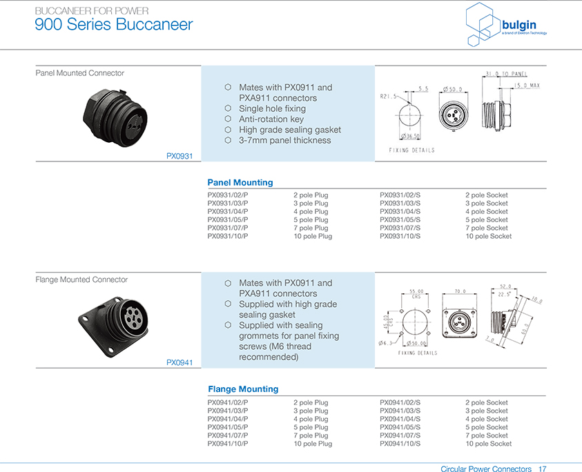 法蘭安裝連接器PX0941規格說明 法蘭安裝連接器PX0941規格說明