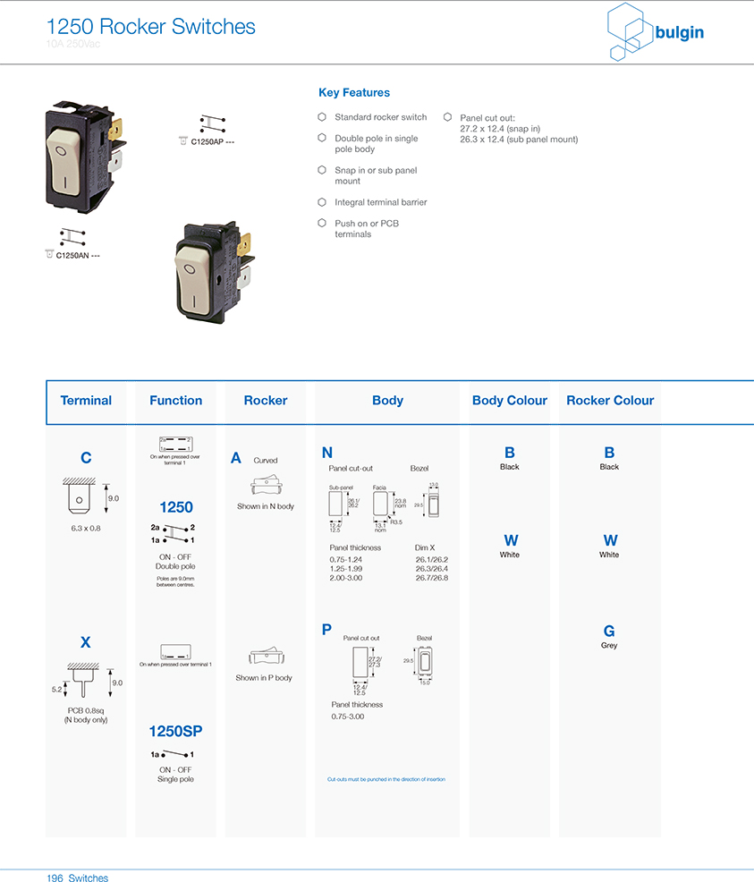 1250系列翹板開關選型 1250系列翹板開關選型